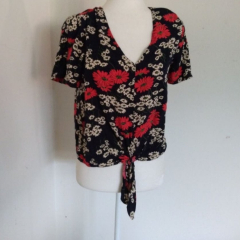 Madewell Novel Tie Hillside Daisies Short Sleeve Top Sz S
